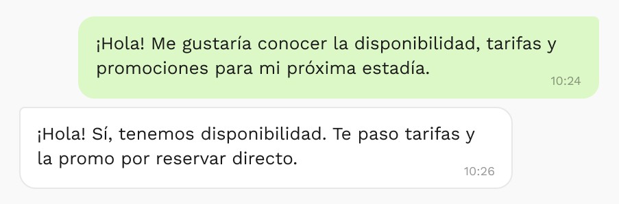 Ejemplo de conversación por WhatsApp entre un huésped y el hotel