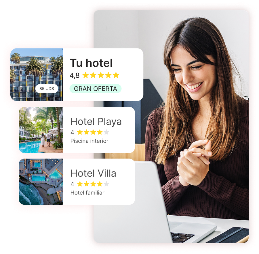Tu hotel destacado arriba de otros hoteles en los resultados de Google