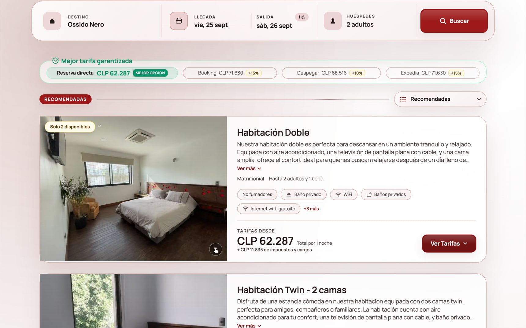 Motor de reservas de Hotel Boutique Ossido Nero con habitaciones, tarifas y el comparador frente a las OTA