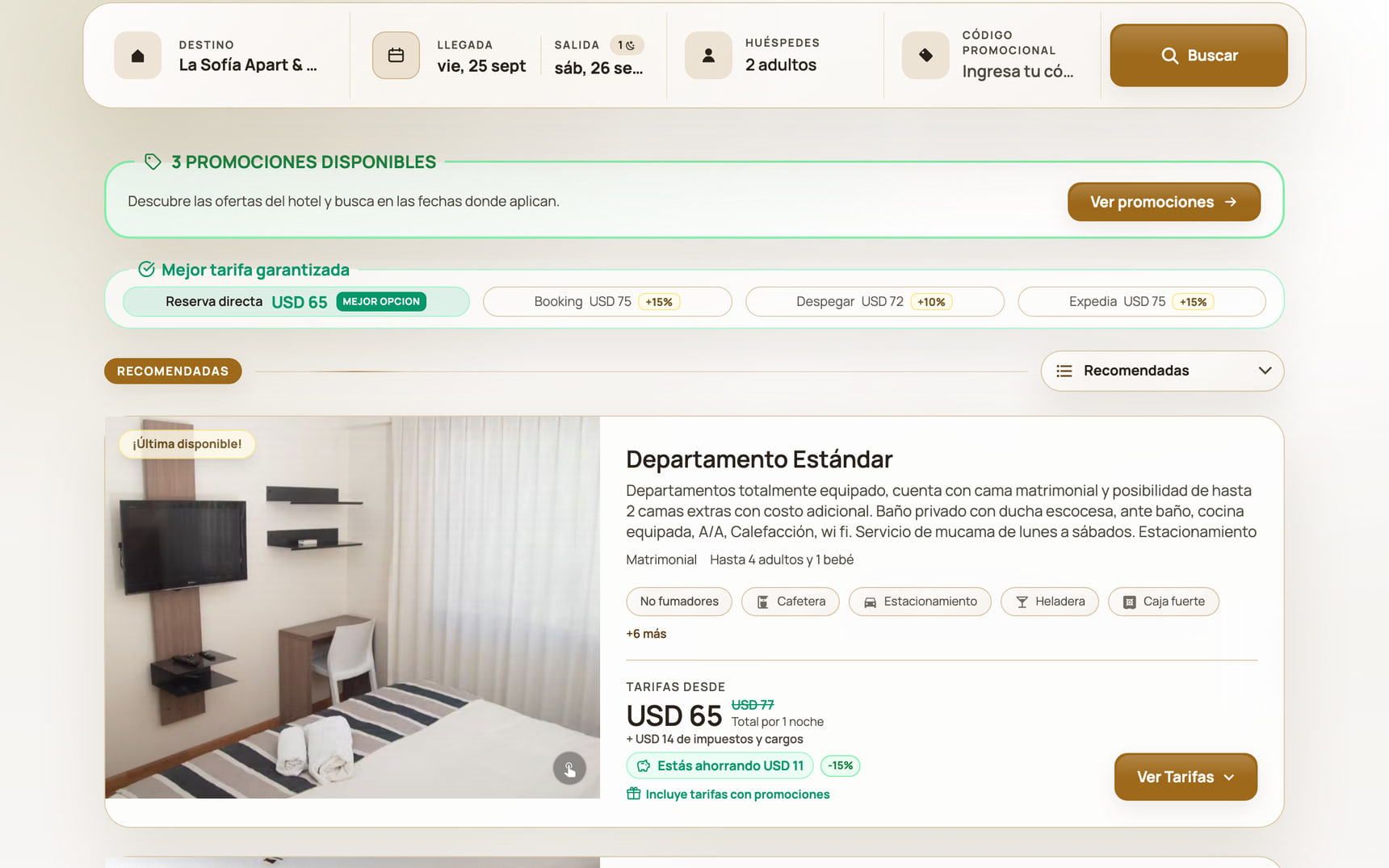 Motor de reservas de La Sofía Apart & Wines con el ahorro frente a las OTA
