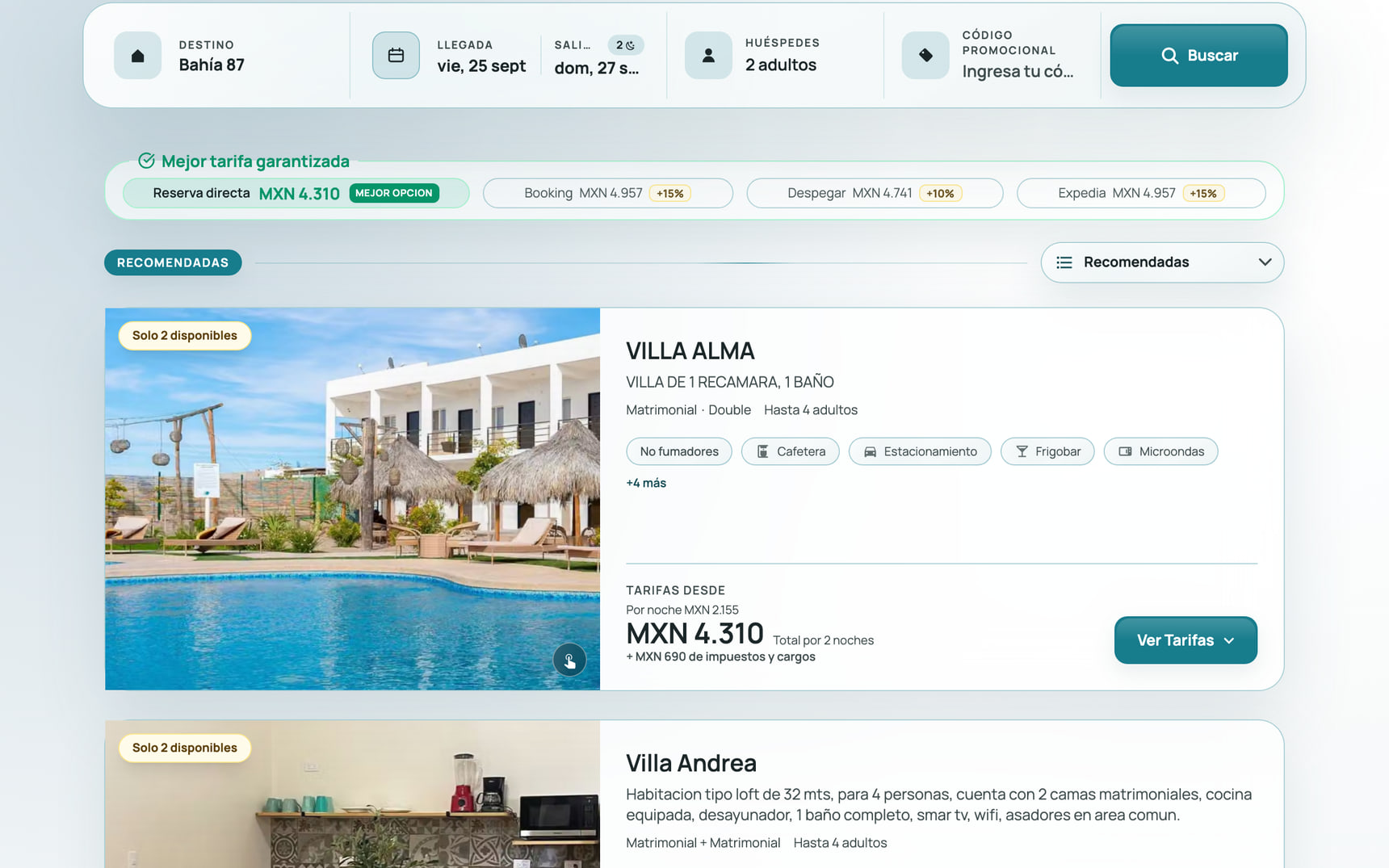 Motor de reservas de Bahía 87 Villas & Loft con habitaciones, tarifas y el comparador frente a las OTA