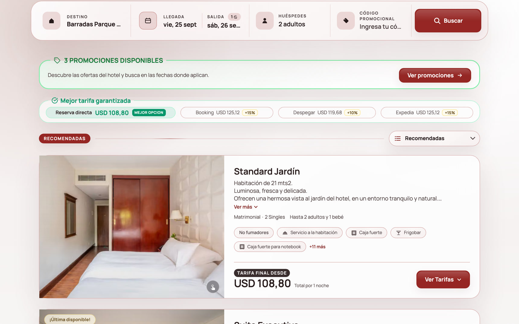 Motor de reservas de Barradas Parque Hotel & Spa con habitaciones, tarifas y el comparador frente a las OTA