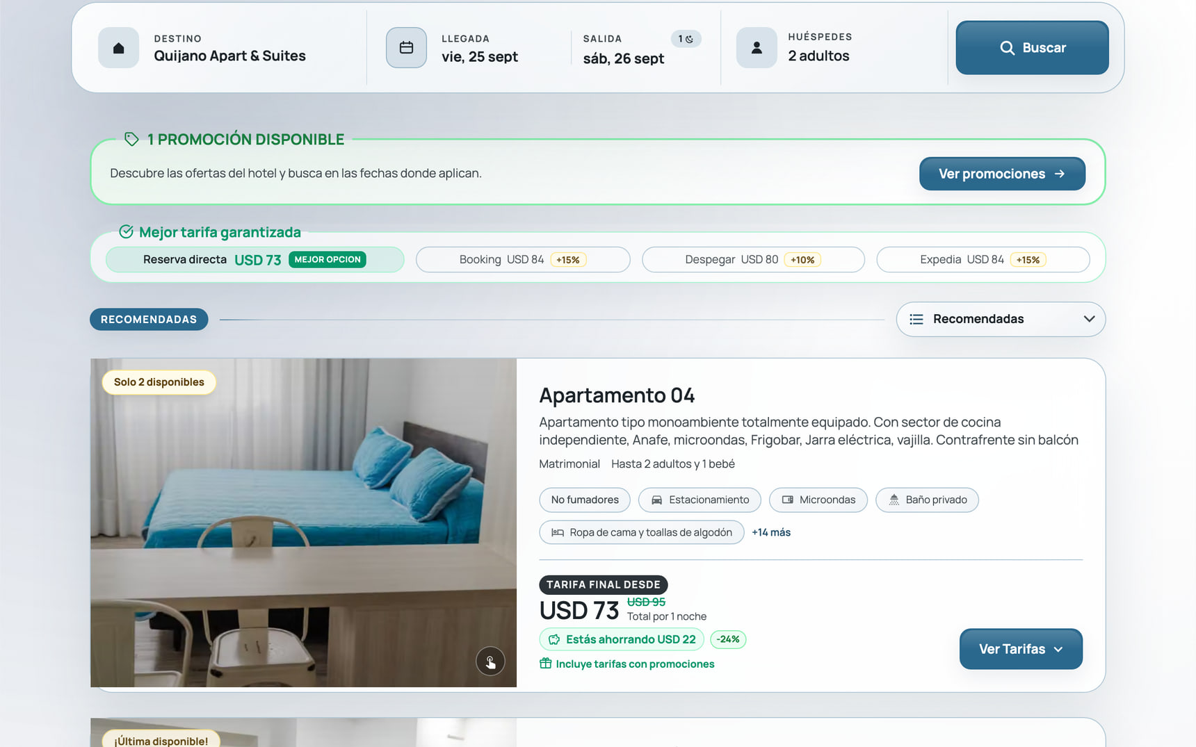 Motor de reservas de Quijano Hotel Aparts & Suites con habitaciones, tarifas y el comparador frente a las OTA