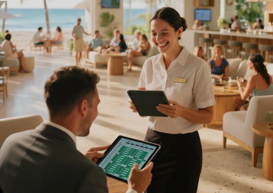 Mostrando la disponibilidad en una tablet a un huésped