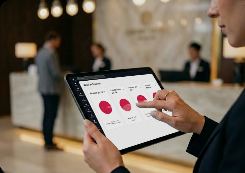 Panel de reservas con métricas abierto en una tablet